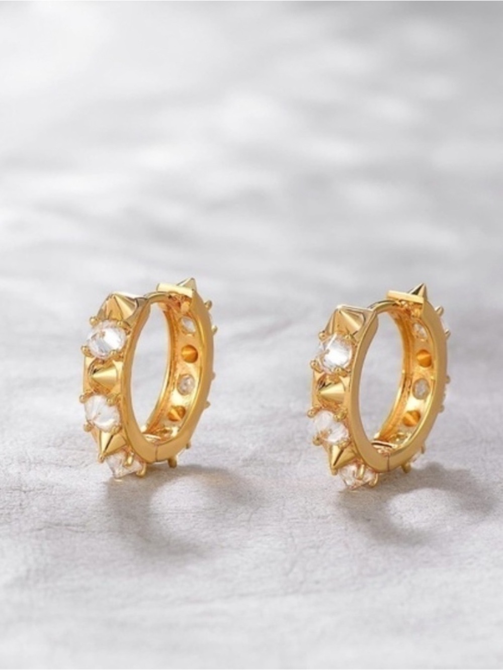 14k Gold Plated Spiked Cubic Zirconia Hoop Earrings
